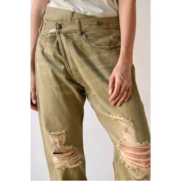 R13 Cross over Jeans In Moss Green Sz 24 Whimsigoth Punk Japanese Fabric (V6 - Picture 3 of 9